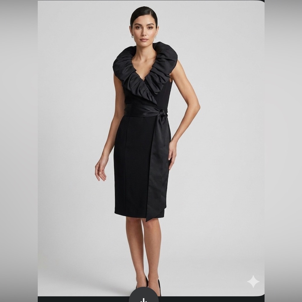 Nue by Shani Black Ruffle-Collar Sheath Midi Dress